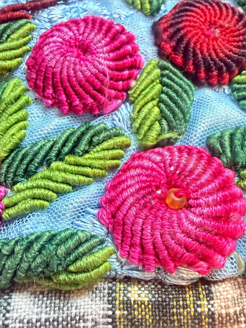 Vintage Guatemala Huipil Boho Shoulder Bag Raised Floral Embroidered Hippie